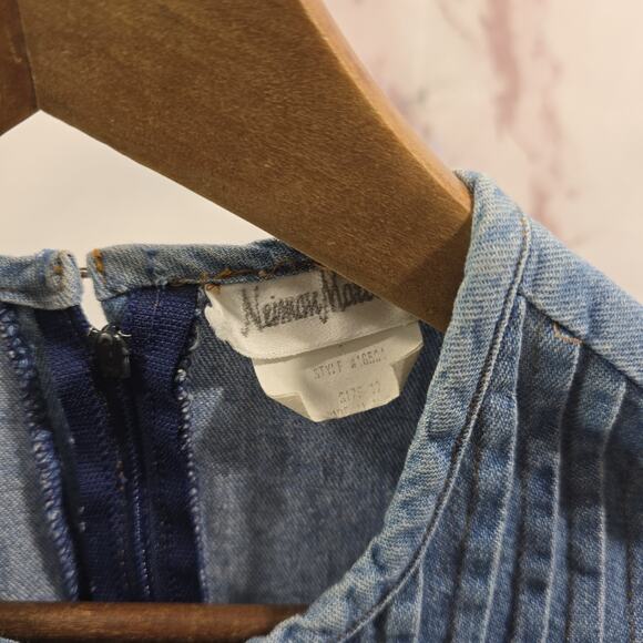 Vintage Denim Dress Womens Medium 90s Maxi Midi Chambray Jean Tank Modest Neiman - Picture 8 of 9